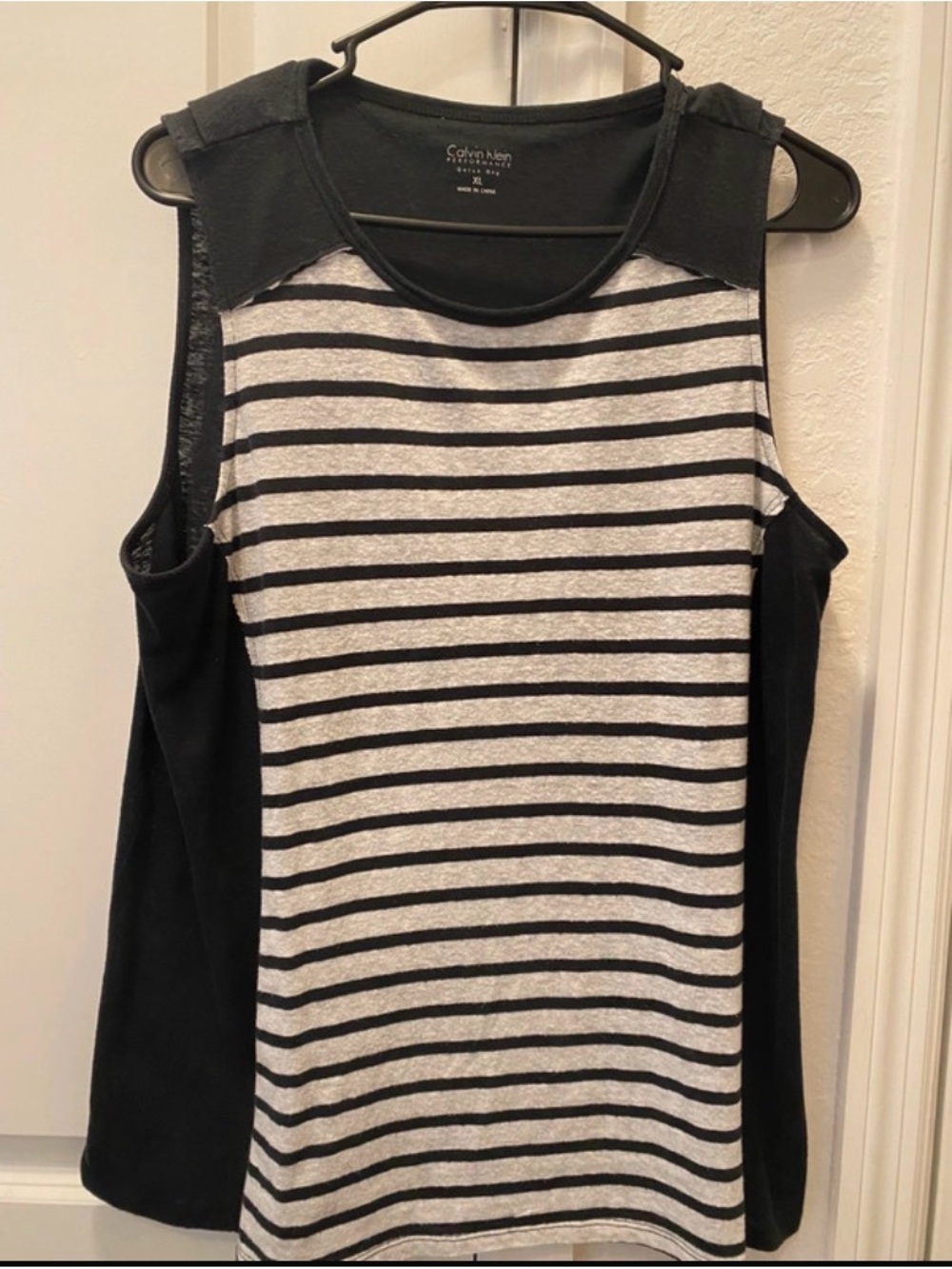 Calvin Klein Black & White Striped Tank with Solid Side Panels